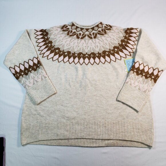 CeCe Cream and Brown Crew Neck Sweater with Nordic Pattern XL Fair Isle - Picture 4 of 11